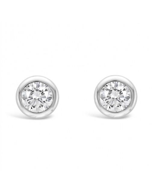 Round Rub-Over Set Solitaire Diamond Earrings, Set in 18ct White Gold. Tdw 0.20ct